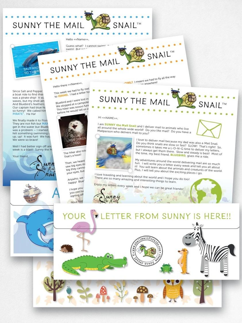 A fan of colorful personalized letters from Sunny the Mail Snail